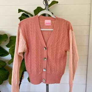 Crush 100% Cashmere Colorblock Cable Knit Cardigan